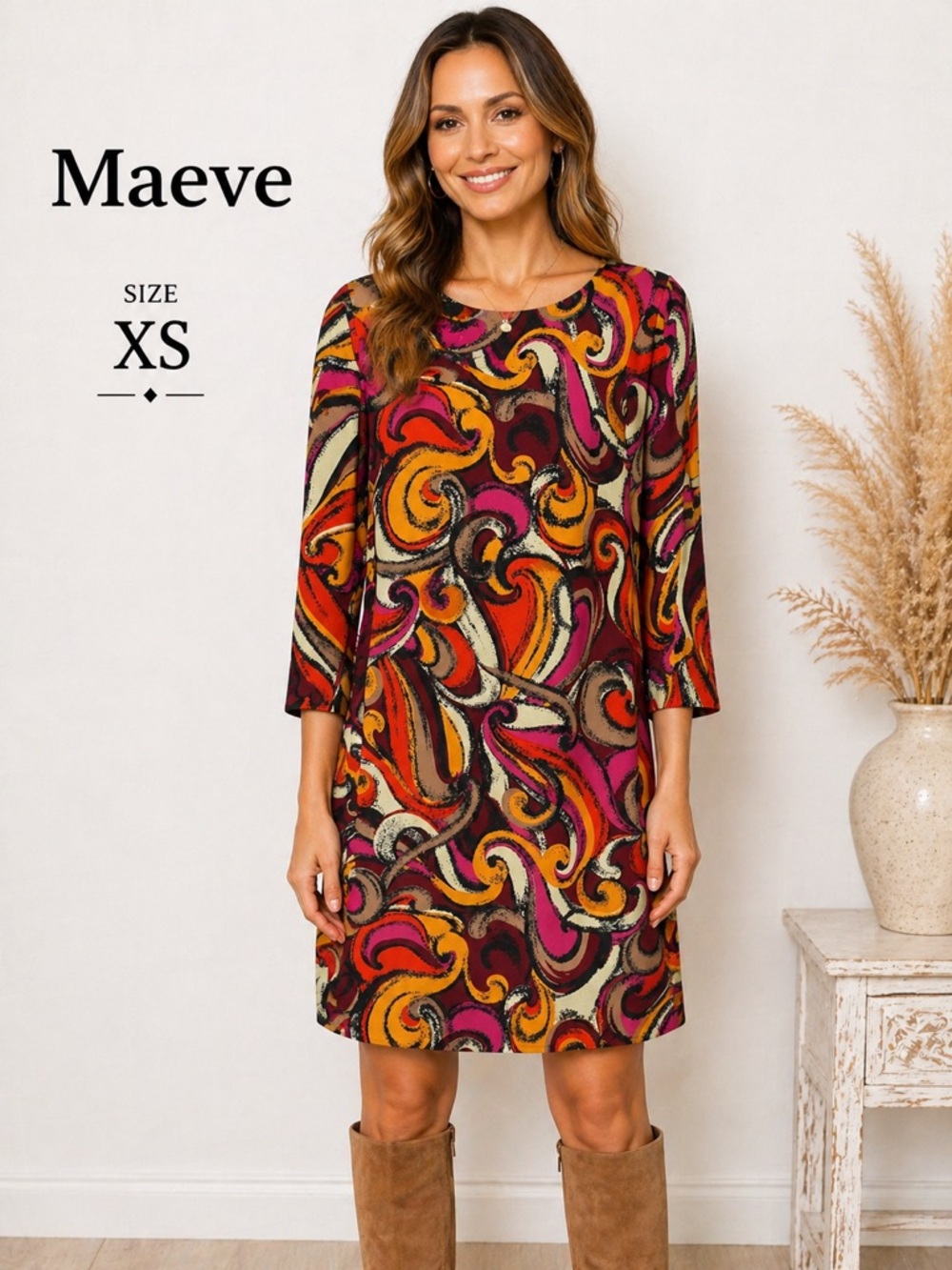 Maeve Anthropologie Colorful Abstract Print Tunic shift Dress XS Boho Retro